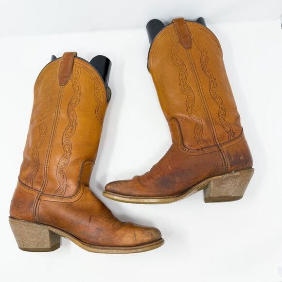 Vintage Dingo Cognac Brown Leather Western Boots Size 8.5 Pull On Made in USA - Picture 7 of 11